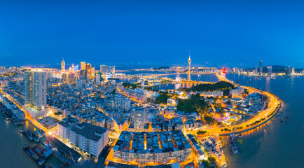 Aerial photography of night scene of Macao, China