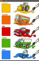 basic colors set with cartoon vehicle characters
