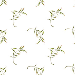 Fototapeta na wymiar Seamless pattern with leaves on white background. Hadn drawn illustration.