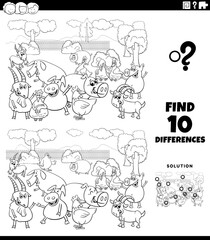 differences educational game with farm animals coloring book page