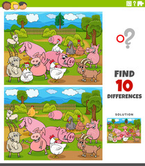differences educational game with farm animal characters