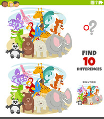 differences educational game with wild animal characters