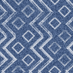Vector Jeans background with Squares and Zigzag Paint Brush Strokes. Denim seamless pattern. Blue jeans cloth