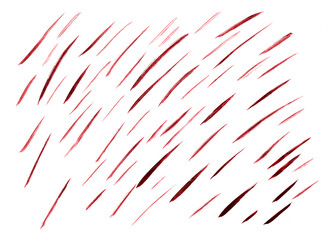 Set of red watercolor brush strokes isolated on white background. Abstract texture with sloppy diagonal stripes of paint