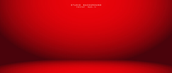 Obraz premium Empty red color studio room luxury background. Abstract gradient red, used as background for display products design web template, Vector illustration