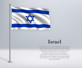 Waving flag of Israel on flagpole. Template for independence day