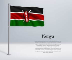 Waving flag of Kenya on flagpole. Template for independence day