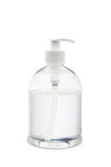 Dispenser of antibacterial gel on white background
