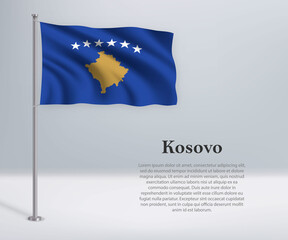 Waving flag of Kosovo on flagpole. Template for independence day