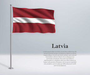 Waving flag of Latvia on flagpole. Template for independence day