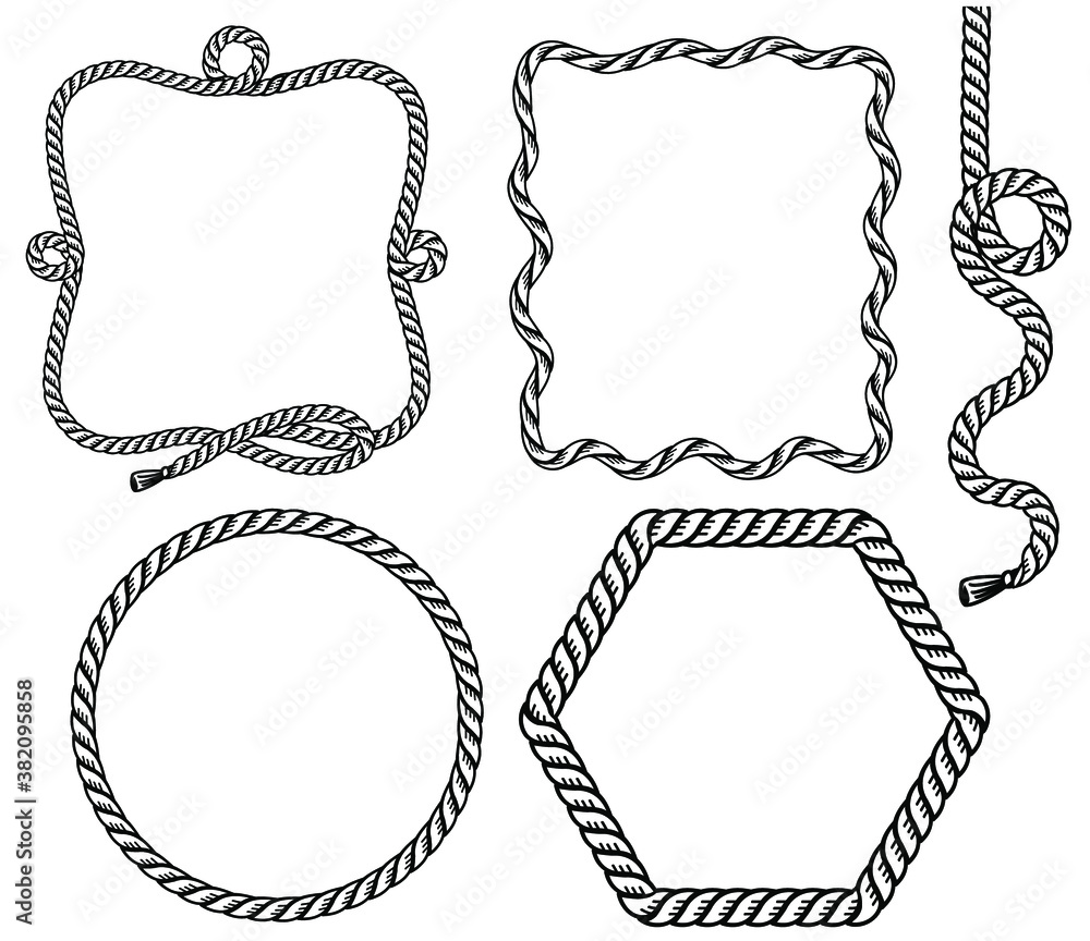 Canvas Prints rope frame. set of rope frames background for text or design isolated on white