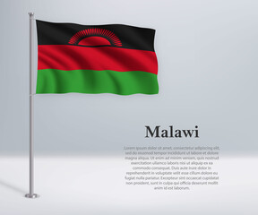 Waving flag of Malawi on flagpole. Template for independence day