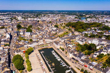 Fototapeta na wymiar Drone view of Vannes looking out over city port in summer, Morbihan, Brittany, France