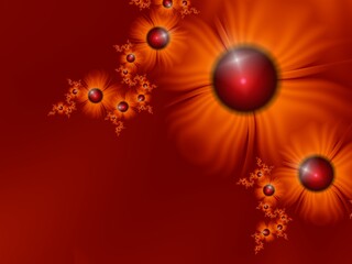 Orange fractal image as  background with flower. Creative element for design. Fractal flower rendered by math algorithm. Digital artwork for creative graphic design.