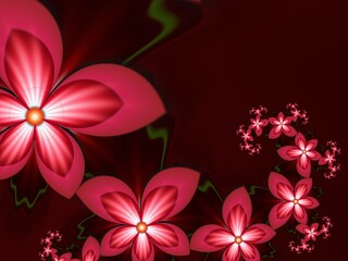 Fractal image with fantasy flowers. Template with place for inserting your text. Fractal art as red background.