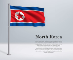 Waving flag of North Korea on flagpole. Template for independence day