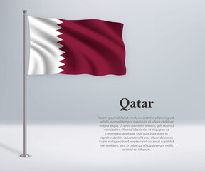 Waving flag of Qatar on flagpole. Template for independence day