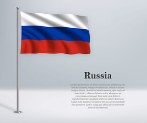 Waving flag of Russia on flagpole. Template for independence day