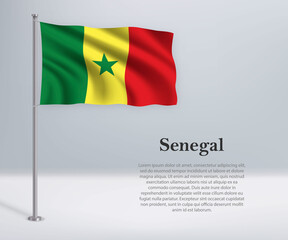 Waving flag of Senegal on flagpole. Template for independence day