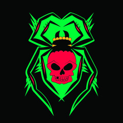 Skull spider on a black background, vector illustration