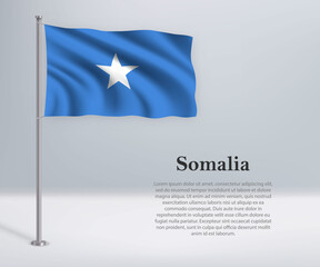 Obraz na płótnie Canvas Waving flag of Somalia on flagpole. Template for independence day