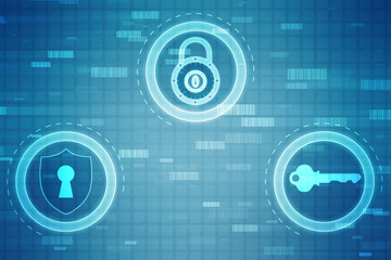 Obraz premium Closed Padlock on digital background, Technology security concept. Modern safety digital background. Lock Protection system, Cyber Security and information or network protection
