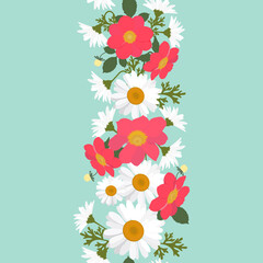 Seamless pattern with daisies and dahlias