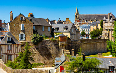 Medieval houses by the old wall in Vannes. Brittany. France