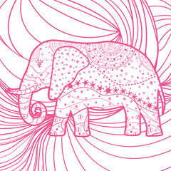 Square pattern. Hand drawn elephant. Design for spiritual relaxation for adults. Doodle for work