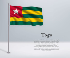 Waving flag of Togo on flagpole. Template for independence day