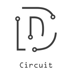 Logotipo abstracto letra inicial D lineal como circuito electr&oacute;nico en color gris