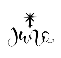 Juno - astrological symbol and hand drawn lettering - Black vector illustration isolated on white background