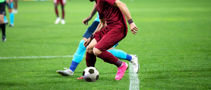 banner of soccer game players fighting for football