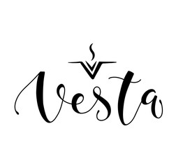 Fototapeta na wymiar Vesta - astrological symbol and hand drawn lettering - Black vector illustration isolated on white background