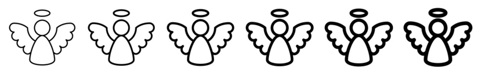 Angel Icon Black | Angels Illustration | Christmas Symbol | Wings Logo | Halo Sign | Isolated | Variations