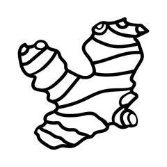 The black doodle root of ginger is isolated on a white background. Vector illustration.