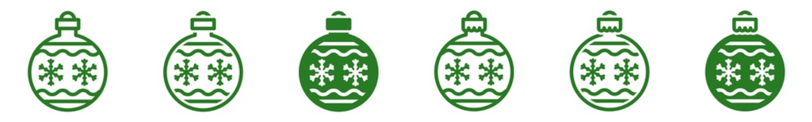 Obraz premium Christmas Balls Snowflake Icon Green | Fir Tree Ball Illustration | Advent Symbol | Xmas Logo | December Decoration Sign | Isolated | Variations