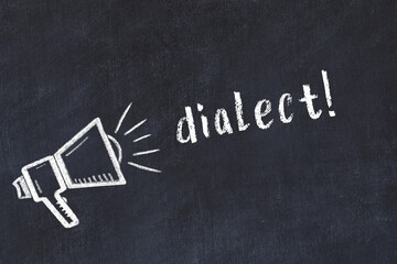 Chalk loudspeaker and inscription dialect on black chalkboard