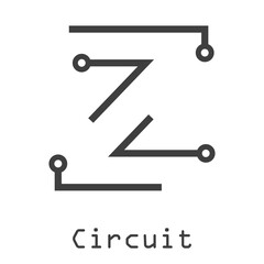 Logotipo abstracto letra inicial Z lineal como circuito electrónico en color gris