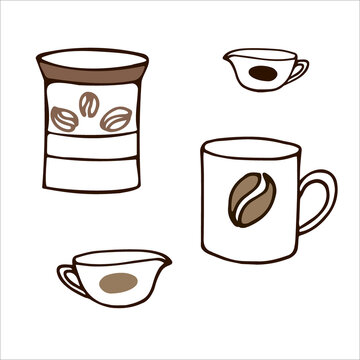 
set of images of a coffee cup and can. Design for the kitchen, shop, print, logo.