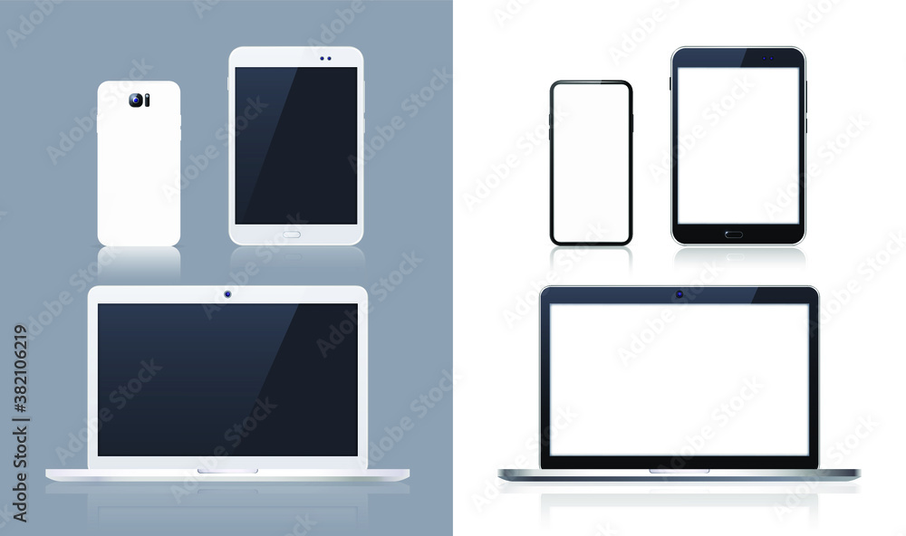 Poster technological gadgets on dark and white background . isolated vector elements