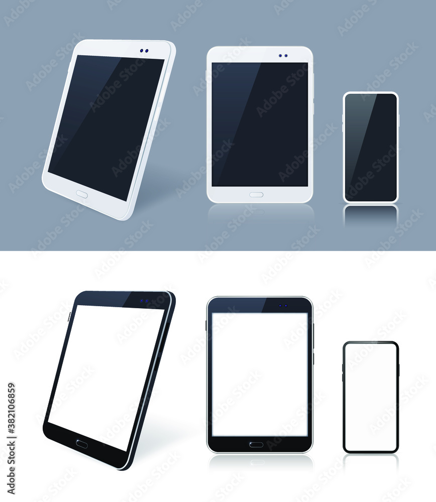 Poster technological gadgets on dark and white background . isolated vector elements