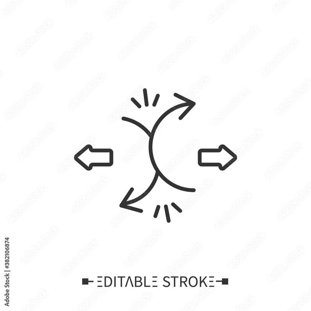 Aufkleber negative synergy icon. opposite pointing arrows, overlapping workflows. outline drawing. reduction o