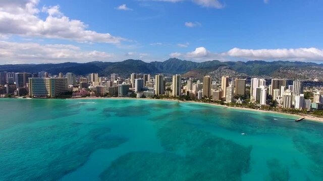 Aerial Waikiki Beach, Oahu, Hawaii