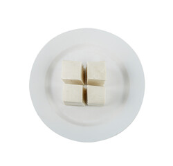 white tofu on a white plate isolated(top view)