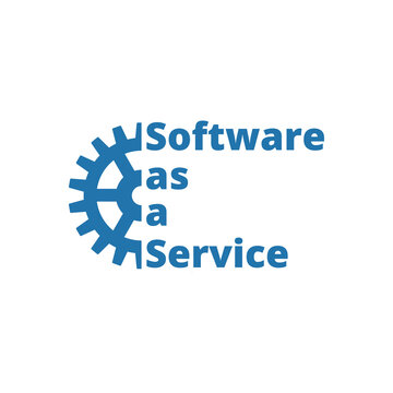 Software as a service. SaaS technology icon, logo. Packaged software, decentralized application, cloud computing. Gear wheels. Application service. Vector illustration.