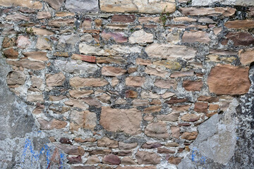 Grunge background stone fortress wall textured.