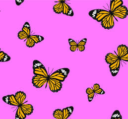 Abstract Colorful Random Butterflies Repeating Vector Pattern Isolated Background