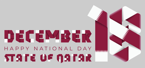 December 18, Qatar National Day congratulatory design with Qatari flag elements.