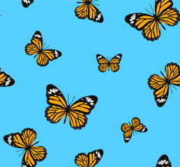 Fototapeta na wymiar Abstract Colorful Random Butterflies Repeating Vector Pattern Isolated Background